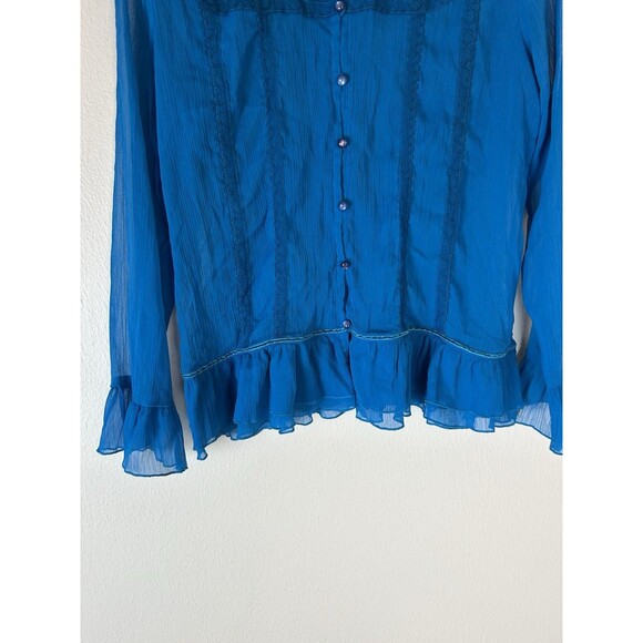 Vintage Women’s Blouse Size M Ruffle Lace Button Up Sheer Y2K Victorian Fairy - Picture 2 of 4